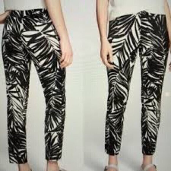 Lafayette 148 Stanton Palm Leaf Black and White Ankle Pants Size 10 - Picture 1 of 7